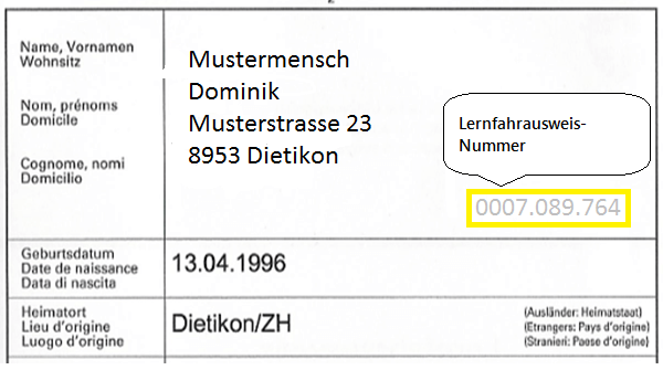 Lernfahrausweisnummer